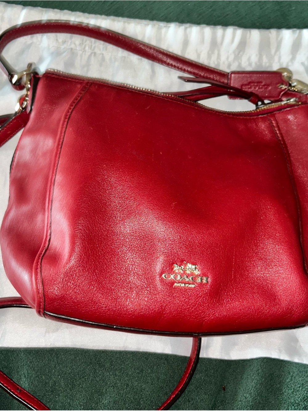 Coach Red Leather Shoulder Bag with Gold Logo